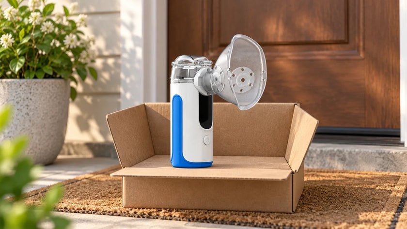 Mayluck MY-131B nebulizer delivered in a shipping box on a front porch